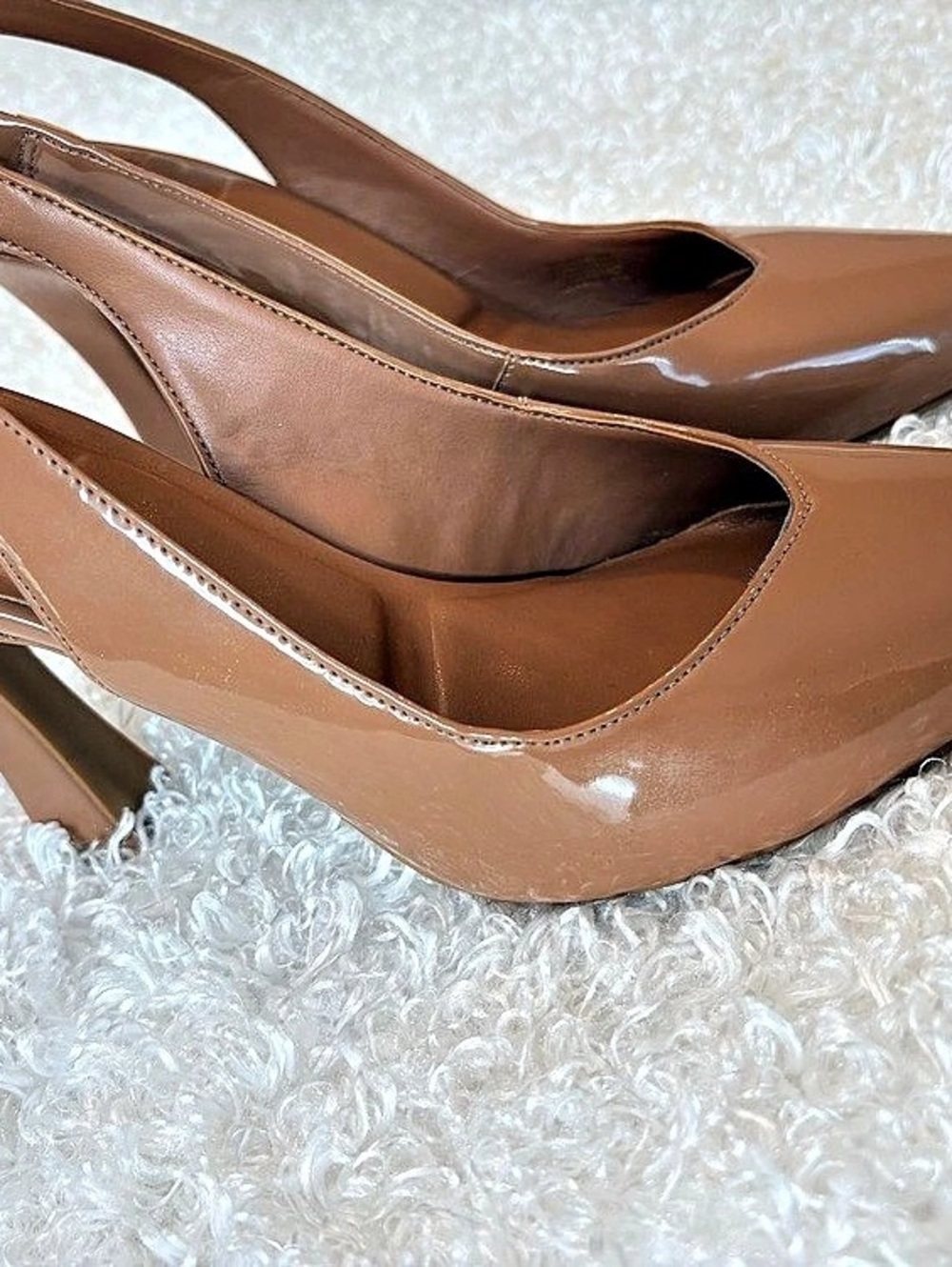 Gianni Bini Karissa Patent Pointed-Toe Slingback Heels Brown US 8